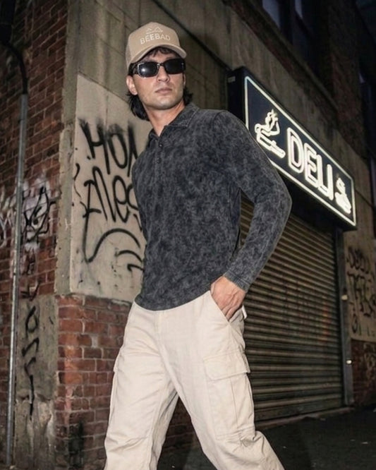 BEEKULT Acid Wash Full Sleeve Polo T-Shirt