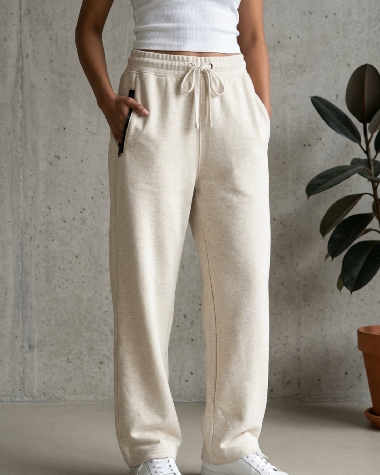BEEKULT Women’s Premium Honeycomb Cotton Sweatpants – Cream
