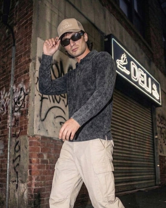 BEEKULT Acid Wash Full Sleeve Polo T-Shirt