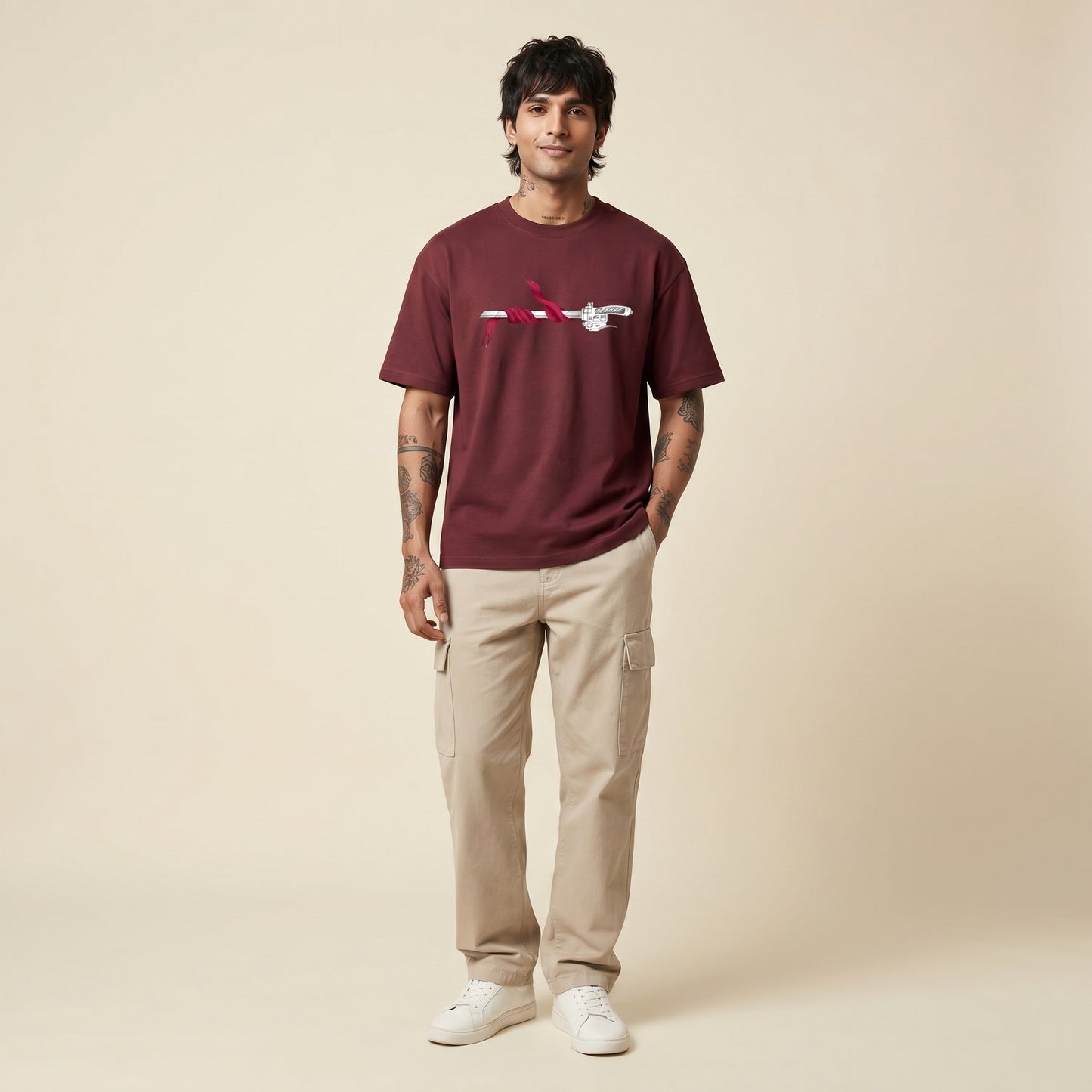 BEEKULT Blade Graphic Oversized T-Shirt – Maroon