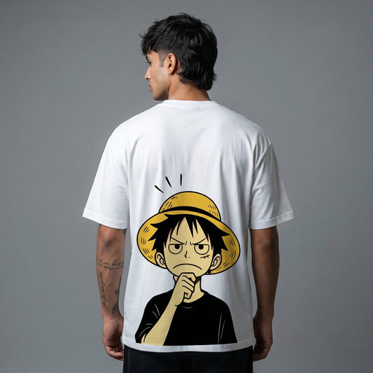 BEEKULT Straw Hat Graphic Oversized T-Shirt – White
