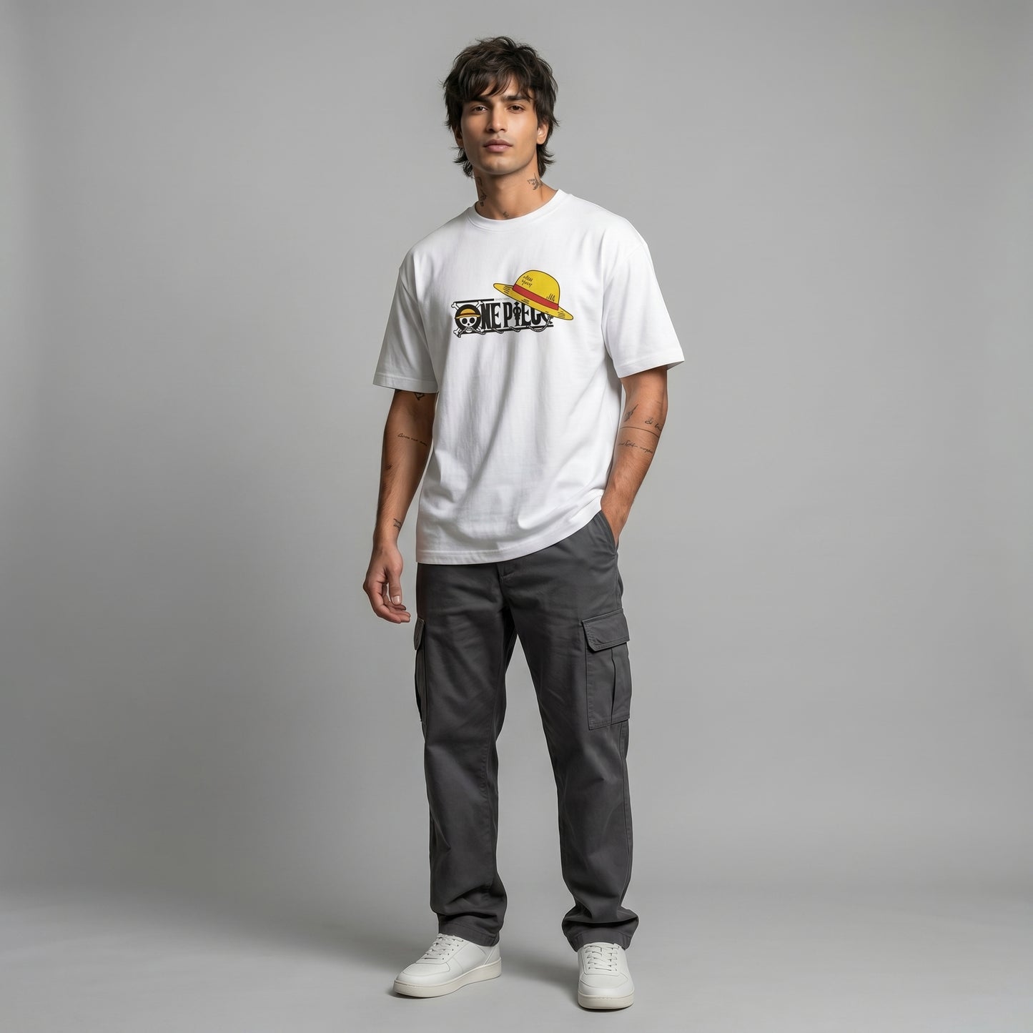BEEKULT Straw Hat Graphic Oversized T-Shirt – White