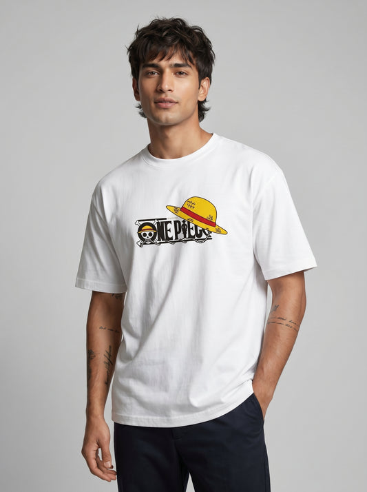 BEEKULT Straw Hat Graphic Oversized T-Shirt – White