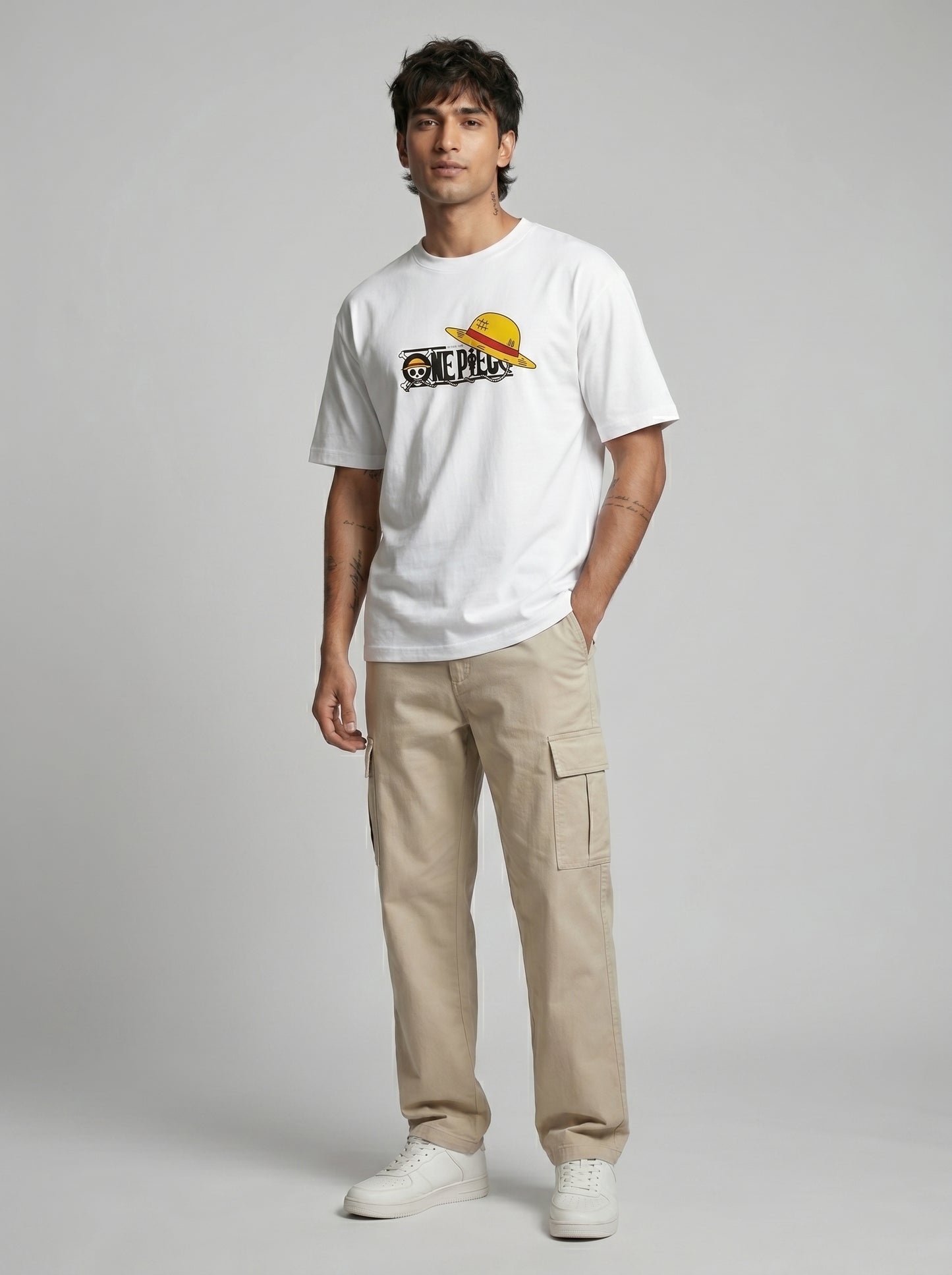 BEEKULT Straw Hat Graphic Oversized T-Shirt – White