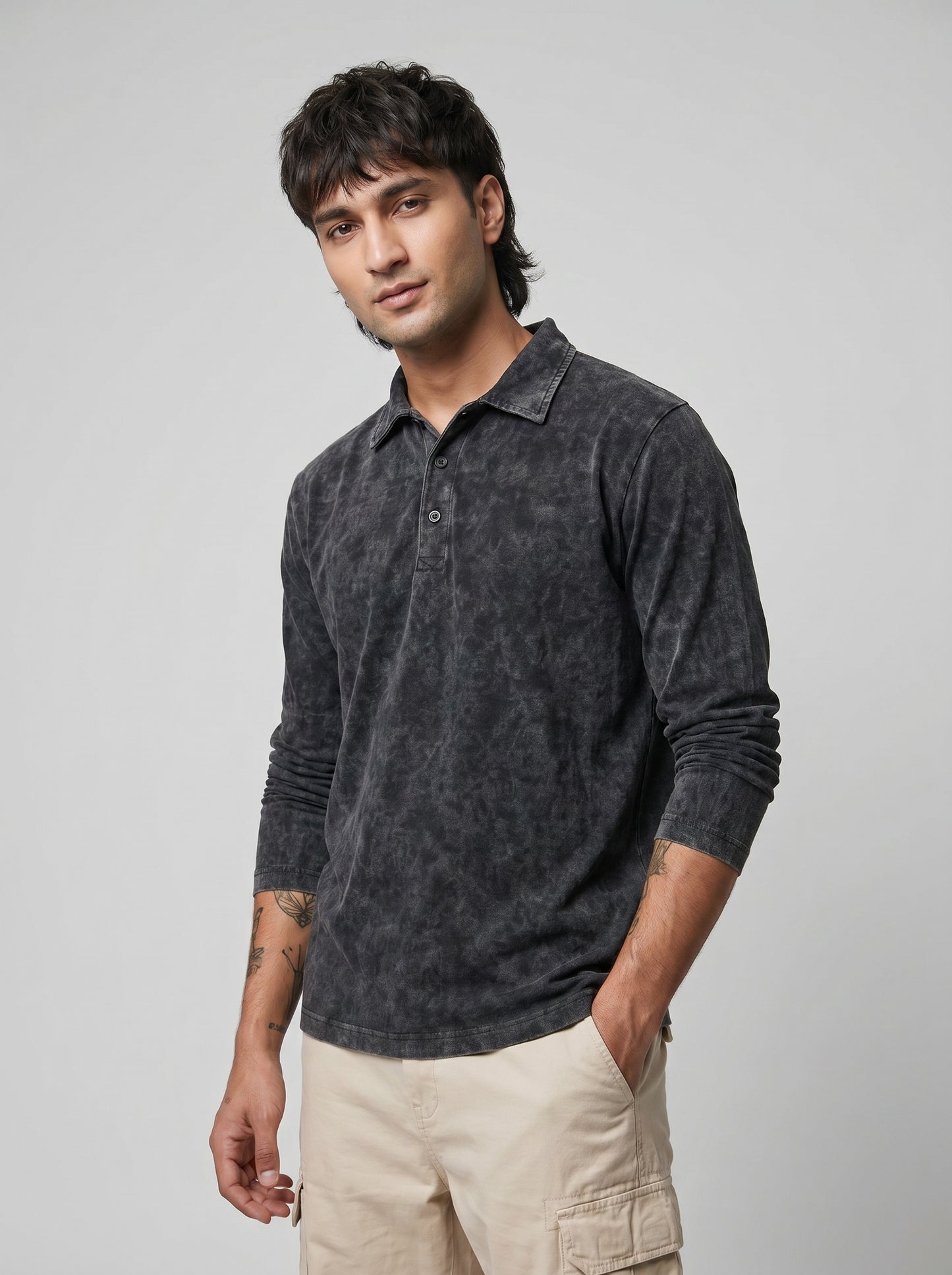 BEEKULT Acid Wash Full Sleeve Polo T-Shirt