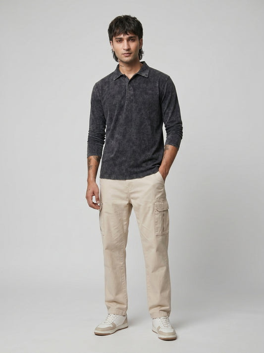 BEEKULT Acid Wash Full Sleeve Polo T-Shirt